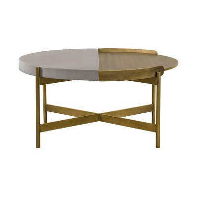 Round Gold and Gray Metal Contemporary Coffee Table