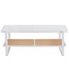 Modern Minimalist White Double Layered Solid Wood Coffee Table. Glass Tabletop, Imitation Rattan Edge Table - 3 of 4
