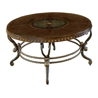 Jenkins Dark Cherry and Tobacco Metal Round Coffee Table