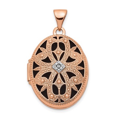 Black Bow Jewelry 21mm Diamond Open Filigree Oval Locket 14k Rose Gold