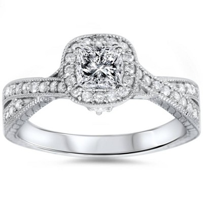 Pompeii3 3/4ct Princess Cut Vintage Diamond Engagement Ring 14K White Gold