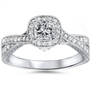 Pompeii3 3/4ct Princess Cut Vintage Diamond Engagement Ring 14K White Gold - 1 of 4