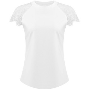 INSPIRE CHIC Women's Crew Neck Lace Short Sleeve 2026 Casual Knit Summer Blouses - 1 of 4