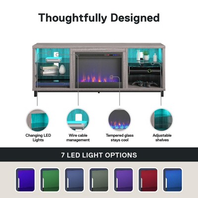 Light Walnut Modern Fireplace TV Stand with LED Lights