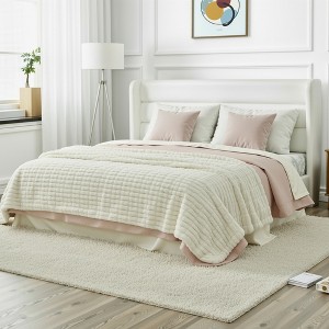 Velvet Upholstered Wingback Bed Frame, No Box Spring, Storage Space, Strong Slats, Easy Assembly - 1 of 4