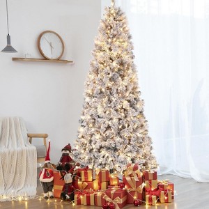 GOCAPTAIN Artificial Snow Flocked Christmas Tree–350 Warm White Lights, Hinged Design with Metal Stand, Xmas Tree for Home, Party Holiday Decoration - 1 of 4