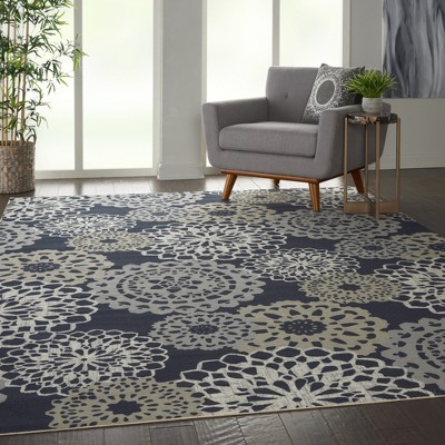 Rare Jewels Medallion Black Synthetic 7'9" x 10'10" Indoor/Outdoor Rug