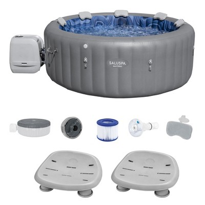 Bestway SaluSpa Santorini HydroJet Inflatable Hot Tub with 180 Soothing Jets and 2 Pack of SaluSpa Non Slip Pool and Spa Seats
