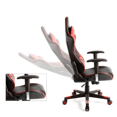 Red and Black PU Leather Gaming Office Chair with Adjustable Headrest and Lumbar Pillow