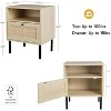 Angel Sar Rattan Nightstands Set of 2, Accent End Table, Boho Bedside Table with 1 Hand Made Decorated Door for Living Room, Bedroom - 3 of 4