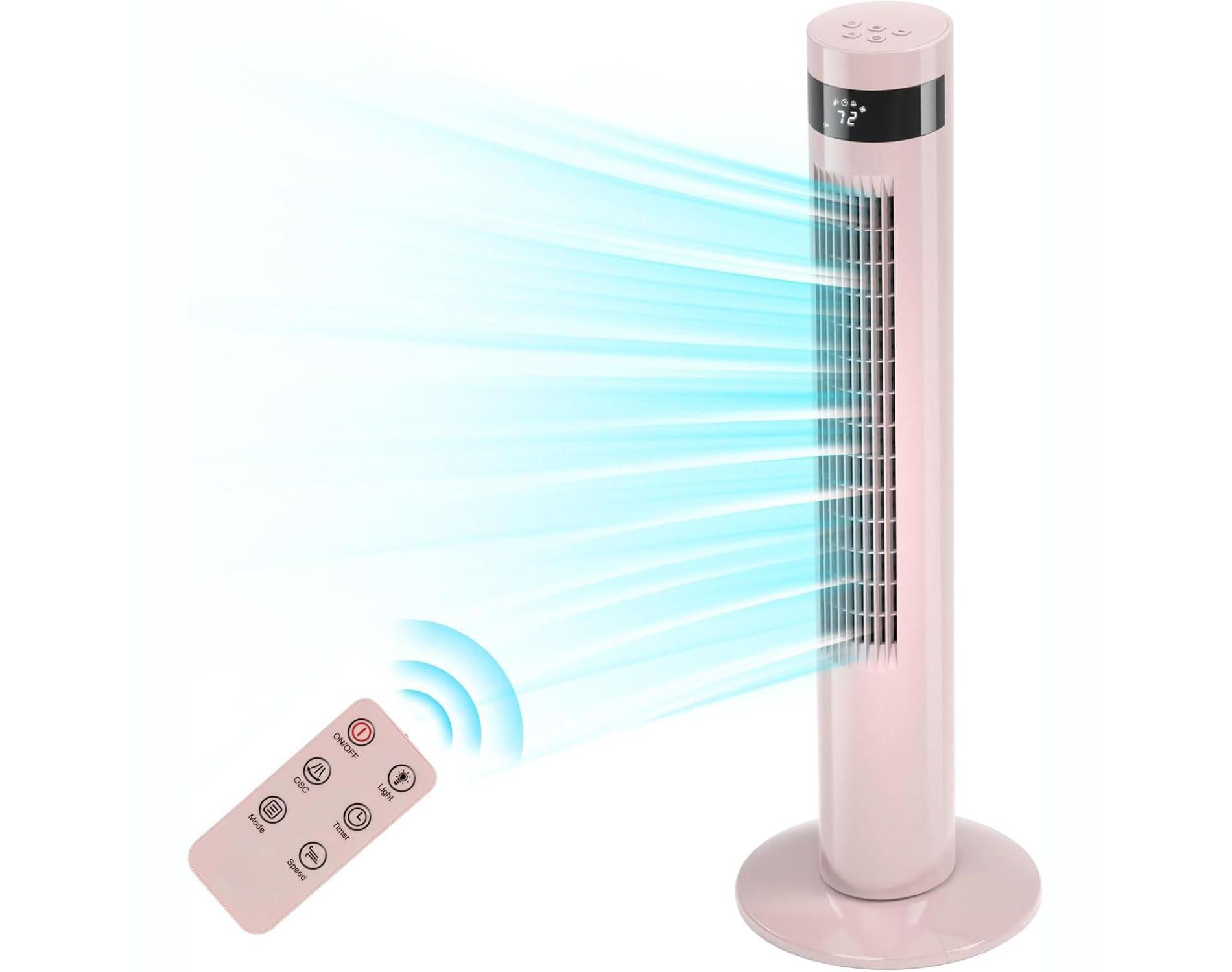 R.W.FLAME Tower Fan, 85° Oscillating Bladeless, 3 Speeds & Modes, Quiet Cooling & 12-Hour Timer, LED Display – Portable Fan for Home & Office