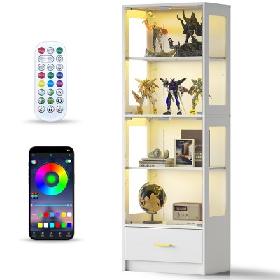 Skyzoo 5-Tier Glass Display Cabinet with LED Lights & Adjustable Shelves & 1 Drawer, Curio Cabinet for Home & Office