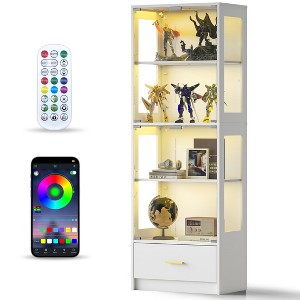 Skyzoo 5-Tier Glass Display Cabinet with LED Lights & Adjustable Shelves & 1 Drawer, Curio Cabinet for Home & Office - 1 of 4