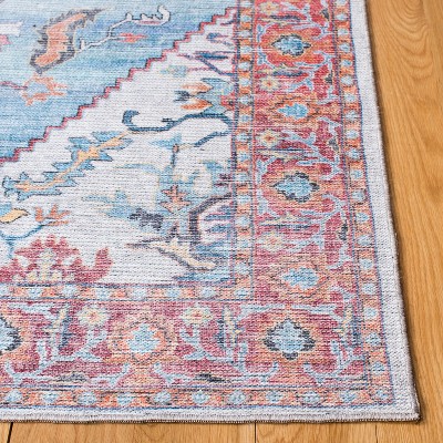 Serapi Elegance Blue/Ivory Hand-Knotted Viscose 6'7" Square Area Rug