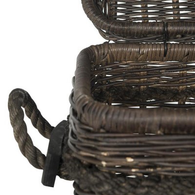 Tall Dark Natural Rattan Storage Trunk with Iron Frame