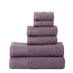 Chevron Zero Twist Cotton Solid and Jacquard 6 Piece Bathroom Towel Set by Blue Nile Mills - 1 of 4