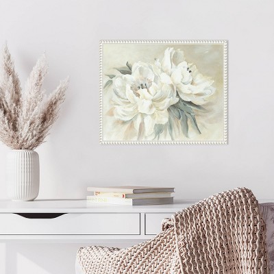 White Floral Beaded Frame Canvas Wall Art