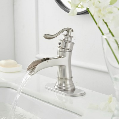 Brushed Nickel Single-Handle Waterfall Bathroom Faucet