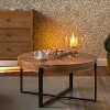 Lovmor 33.86"Modern Retro Splicing Round Coffee Table,Fir Wood Table Top with Gold Cross Legs Base - 2 of 4