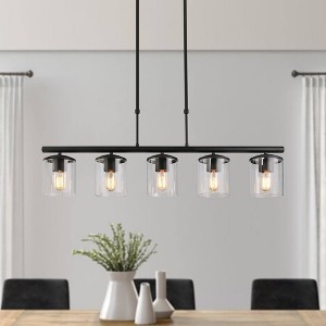 LNC Lapps 5-Lights 37" Modern Linear Kitchen Island Pendant  Lights, Matte Black and Clear  Cylinder Glass - 1 of 4