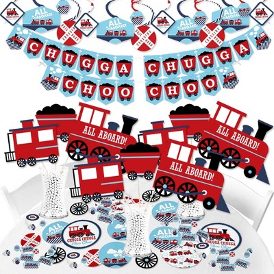 Big Dot of Happiness Railroad Party Crossing - Steam Train Birthday Party or Baby Shower Supplies - Banner Decoration Kit - Fundle Bundle