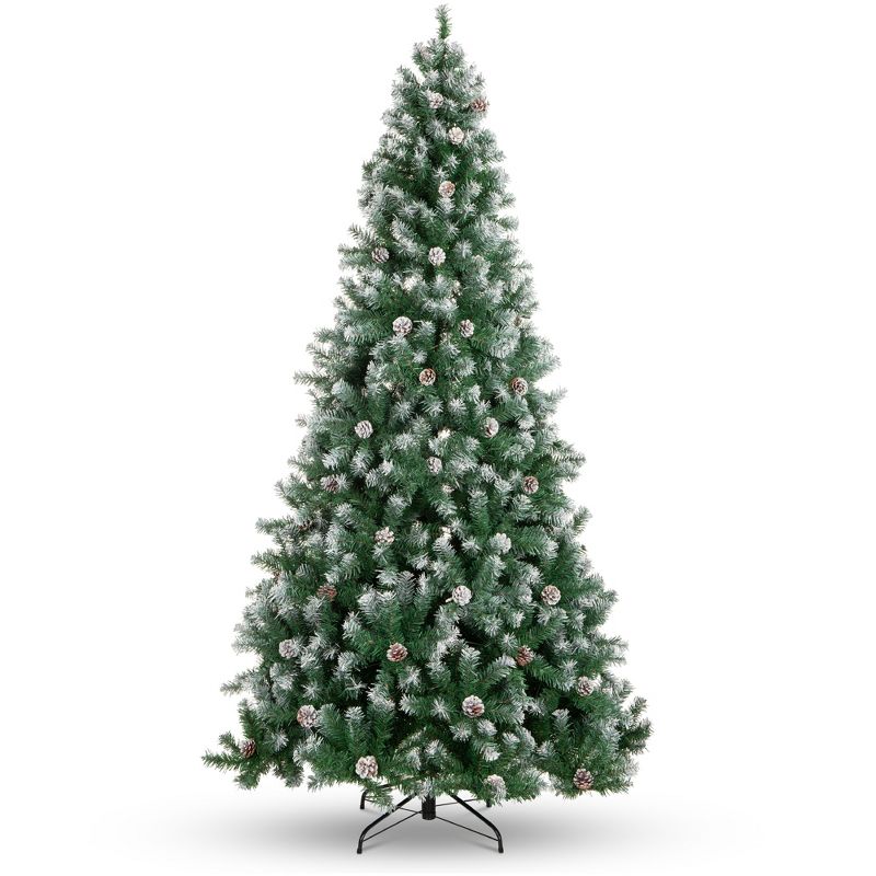 Best Choice Products Pre-Decorated Holiday Christmas Pine Tree w/ Branch Tips, Partially Flocked, Metal Base, 1 of 11