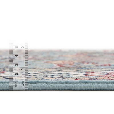 Blue and Beige Floral Square Synthetic Area Rug