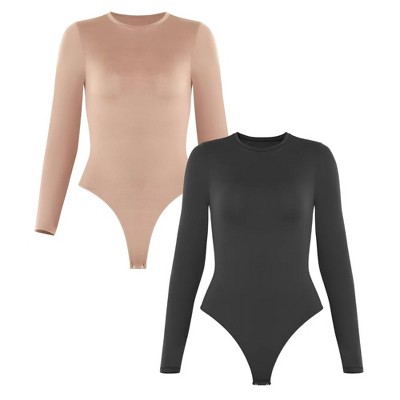 Sol Living Women's Bodysuit Seamless Casual Going Out Top Shirt Breathable Tops Tummy Control Shapewear Stretchy Basic Body Suits T Shirt Crew Neck