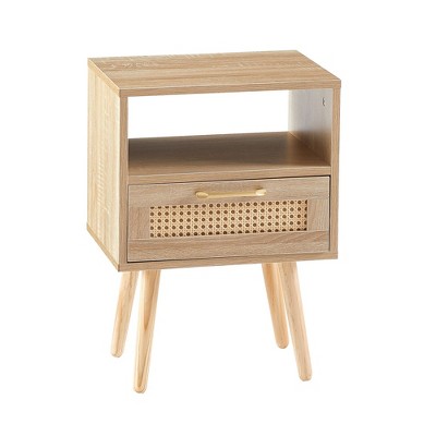 NicBex Modern Nightstand Bedside End Table with Rattan Drawer & Shelf for Bedroom & Living Room