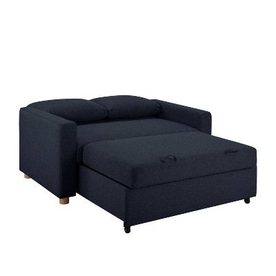 Navy Blue Fabric Full Size Convertible Sleeper Sofa