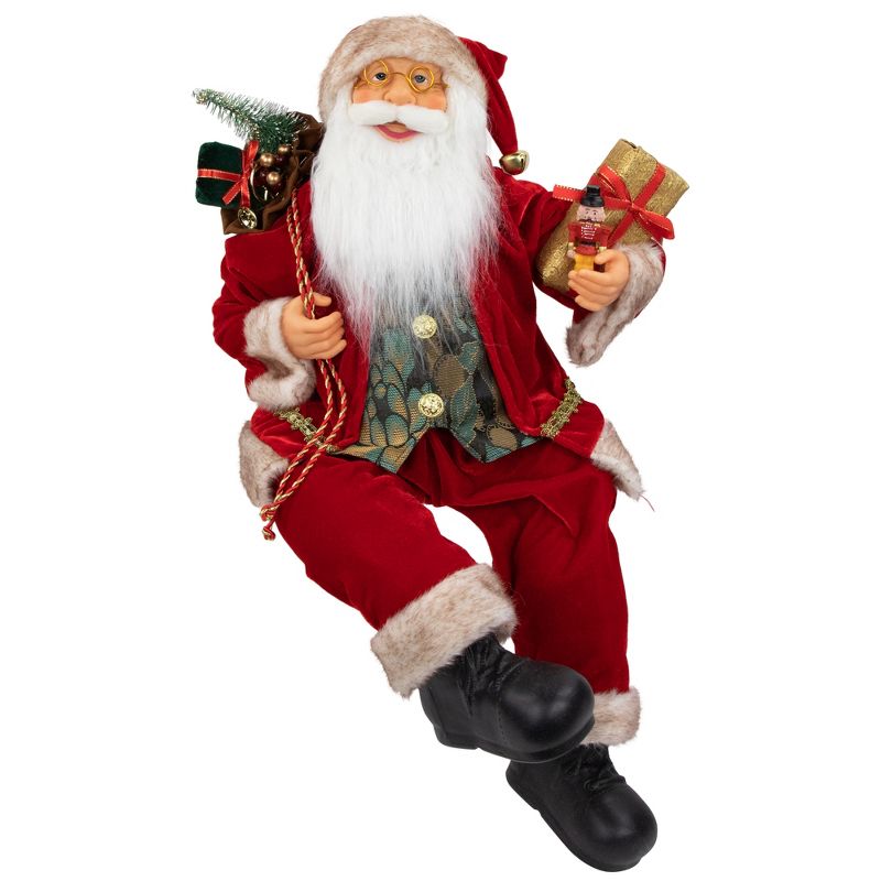 Northlight 24" Sitting Santa Claus with Gift Bag and Presents Christmas Figure, 2 of 6