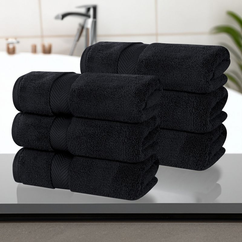 Zero Twist Cotton Solid Chevron Dobby Border Super Soft Hand Towel Set of 6 by Blue Nile Mills, 2 of 8