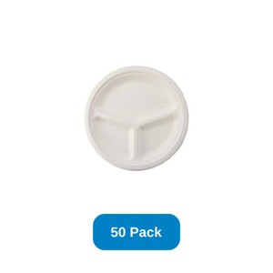 Responsible Products 9" Round Plate 3 Compartment White Compostable - Pack of 50 - 1 of 2