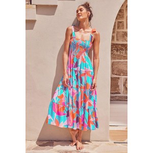 Womens Smocked Midi Dress Summer Ruffle A Line Long Flowy Dresses Cute Sleeveless Beach Sundress - 1 of 2