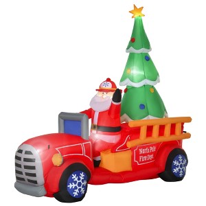 HOMCOM 7.5ft Christmas Inflatable Santa Claus Driving a Fire Truck with Tree, Outdoor Blow-Up Yard Decoration with LED Lights Display - 1 of 4