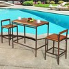 Costway 3 PCS Patio Rattan Wicker Bar wood Table Chair Outdoor - 4 of 4
