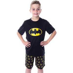 DC Comics Big Boys' Batman Logo Short Sleeve Shirt Pajama Short Set Black - 1 of 4