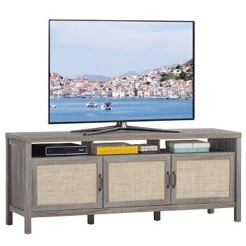 Costway TV Stand Entertainment Media Center for TV's up to 65'' w/ Rattan Doors