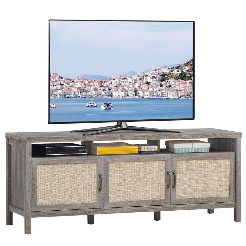 Costway TV Stand Entertainment Media Center for TV's up to 65'' w/ Rattan Doors, 1 of 11