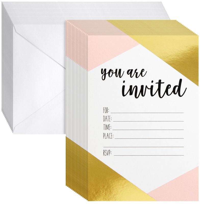 Best Paper Greetings 36-Pack Pink and Gold Party Invitations with Envelopes for Birthday Party Invitations, Wedding, Fill in Style, 4x6 in, 1 of 9