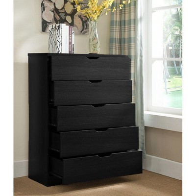 NicBex Modern 5-Drawer Tall Bedroom Dressers with Cutout Handles,Chest of Drawers for Bedroom,Entryway,Wooden Dresser,Black