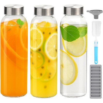 Glass Juice Bottles with Stainless Steel Lids, 18 oz Reusable Leak Proof Jars, Set of 6