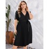 Plus Size Women's Pleated Midi Dress with Belt Flowy Casual Elegant Knee Length Dress for Work Summer - 3 of 4