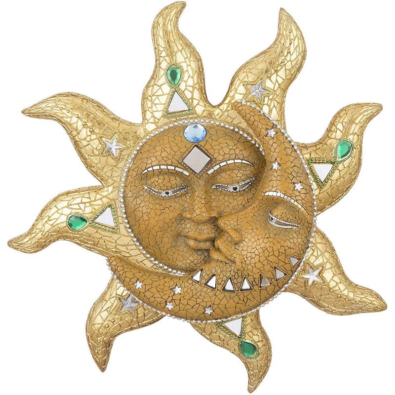 FC Design 13" Mosaic Celestial Sun and Moon Sculpture Wall Decor Art Hanging Sun and Crescent Decoration, 1 of 6