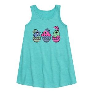Girls' - Instant Message - Chicks In Eggs Graphic Sleeveless Aline Dress - 1 of 4