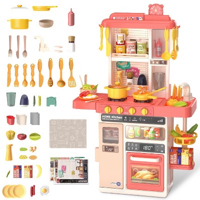 Babyluv"Interactive Kids Kitchen Play Set with 50+ Accessories, Realistic Lights & Sounds for Ages 3+"Pink
