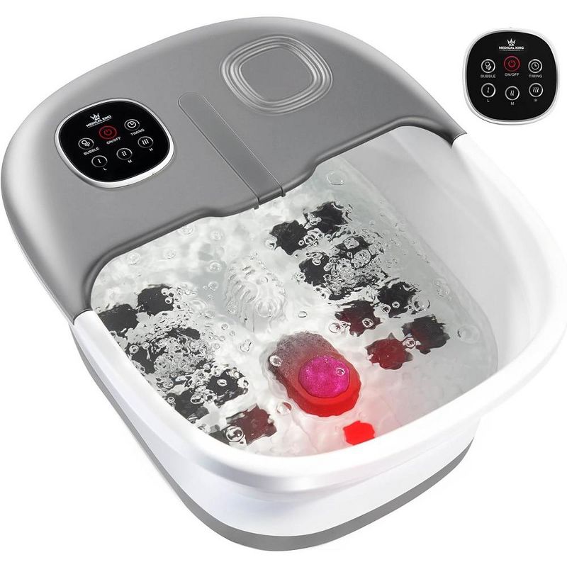 Foot Spa with Heat, Jets and Remote Control Pumice Stone Collapsible Grey Foot Spa Massager with Massage Bubbles and Vibration MedicalKingUsa, 1 of 2