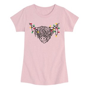 Girls' - Instant Message - Christmas Highland Cow Fitted Short Sleeve Graphic T-Shirt - 1 of 4