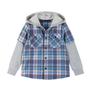 Andy & Evan  Toddler  Blue Plaid/Heather Grey Twofer Hoodie. - 1 of 2