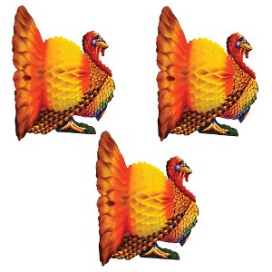 Beistle Tissue Turkey Centerpiece, 9", (3/Pkg) Multicolored - 1 of 4